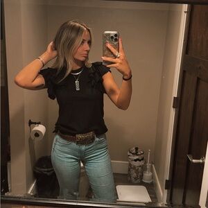 Black Ruffle Sleeve Top